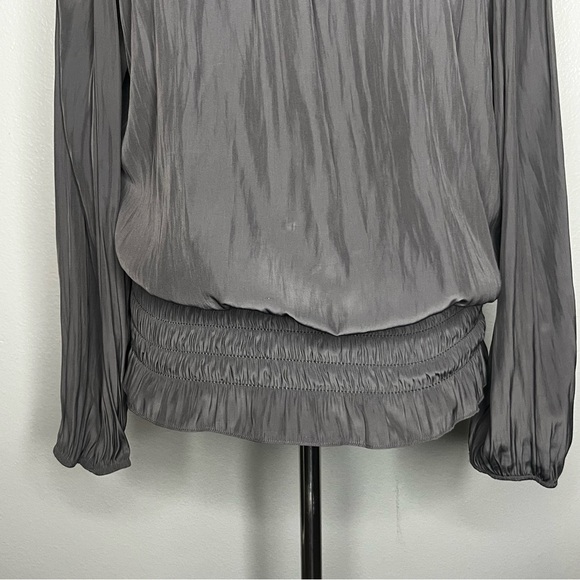 Ramy Brook Lauren Smocked Cold Shoulder Blouse Women Medium Gray Casual Career - Picture 2 of 10